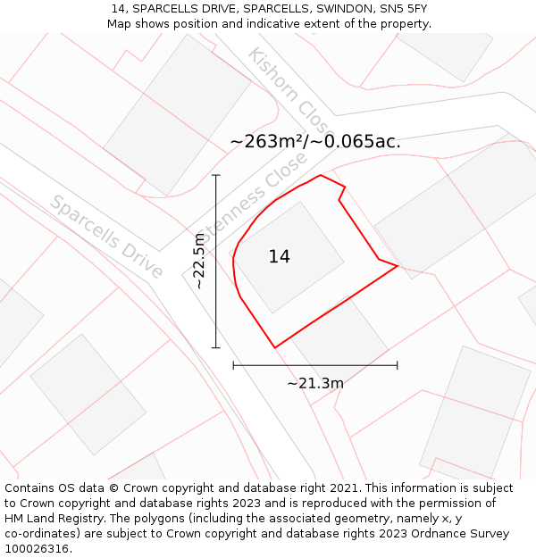 14, SPARCELLS DRIVE, SPARCELLS, SWINDON, SN5 5FY: Plot and title map