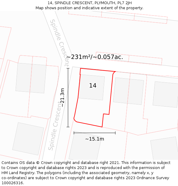 14, SPINDLE CRESCENT, PLYMOUTH, PL7 2JH: Plot and title map