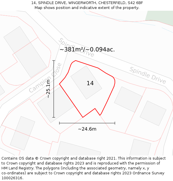 14, SPINDLE DRIVE, WINGERWORTH, CHESTERFIELD, S42 6BF: Plot and title map