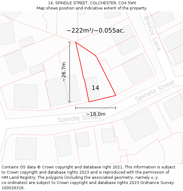 14, SPINDLE STREET, COLCHESTER, CO4 5WX: Plot and title map