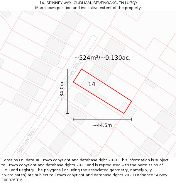 14, SPINNEY WAY, CUDHAM, SEVENOAKS, TN14 7QY: Plot and title map