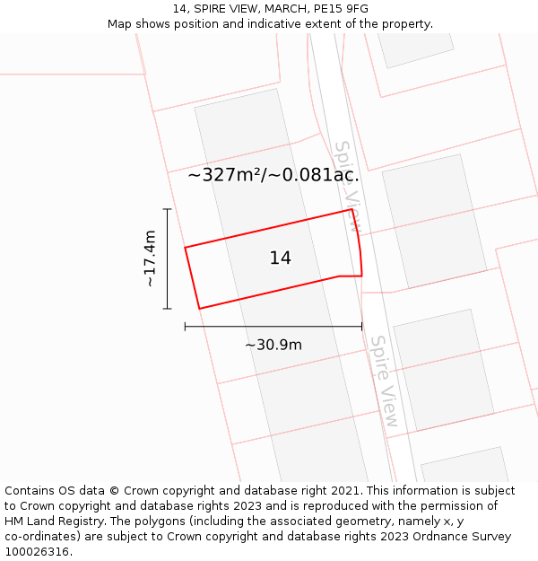 14, SPIRE VIEW, MARCH, PE15 9FG: Plot and title map