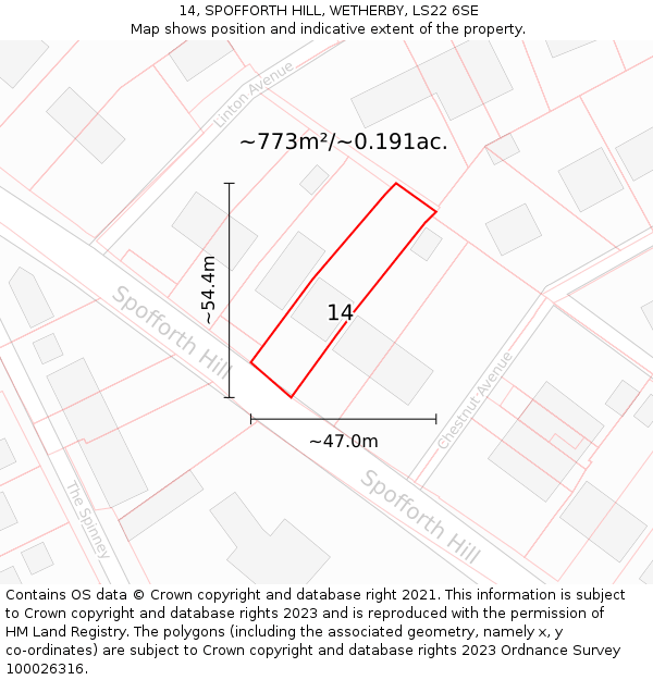 14, SPOFFORTH HILL, WETHERBY, LS22 6SE: Plot and title map