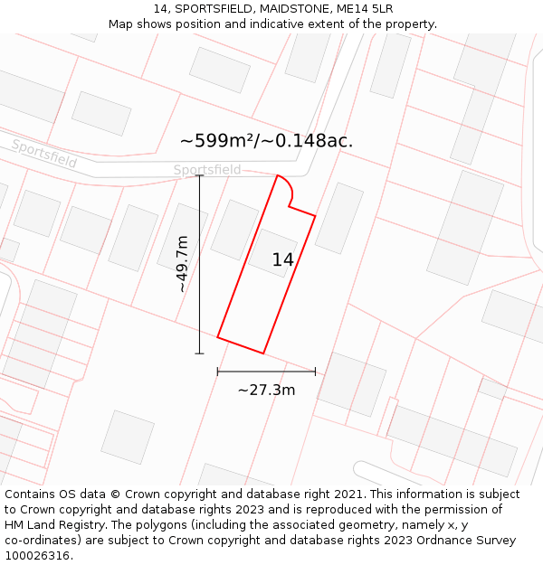 14, SPORTSFIELD, MAIDSTONE, ME14 5LR: Plot and title map