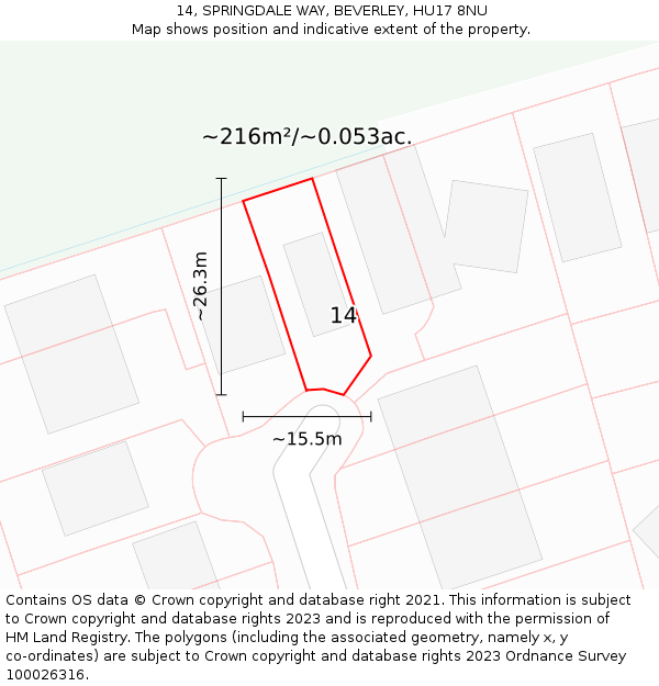 14, SPRINGDALE WAY, BEVERLEY, HU17 8NU: Plot and title map