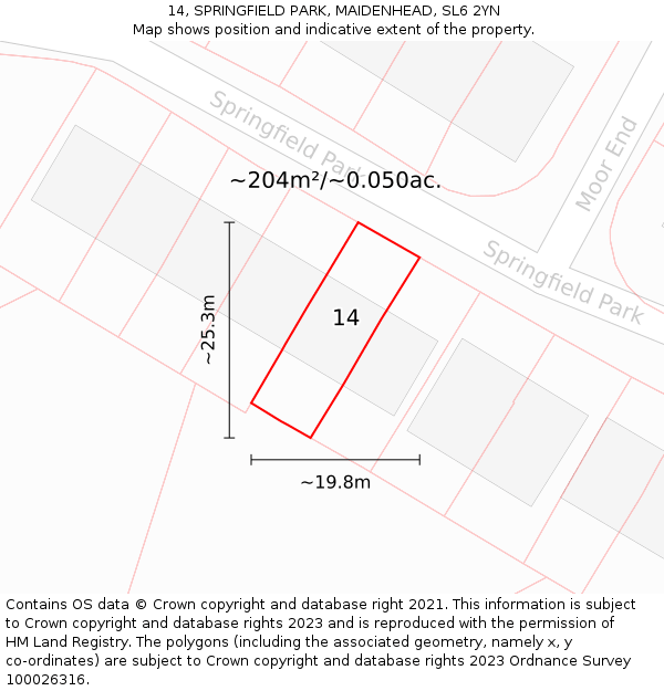 14, SPRINGFIELD PARK, MAIDENHEAD, SL6 2YN: Plot and title map