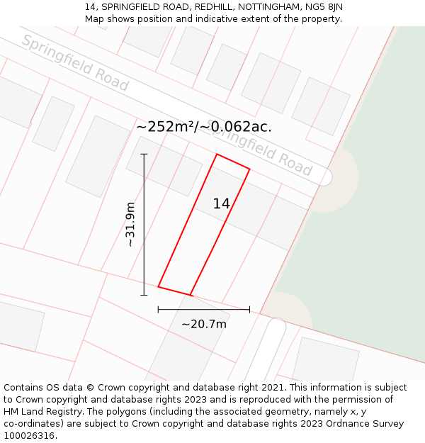 14, SPRINGFIELD ROAD, REDHILL, NOTTINGHAM, NG5 8JN: Plot and title map