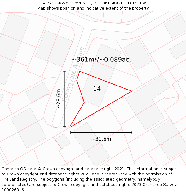 14, SPRINGVALE AVENUE, BOURNEMOUTH, BH7 7EW: Plot and title map