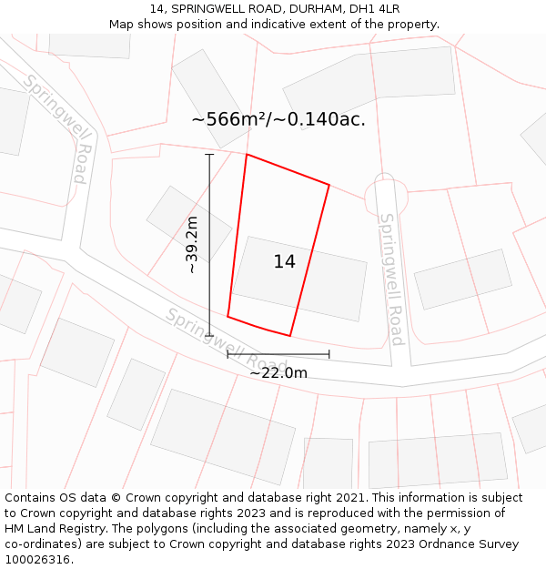 14, SPRINGWELL ROAD, DURHAM, DH1 4LR: Plot and title map