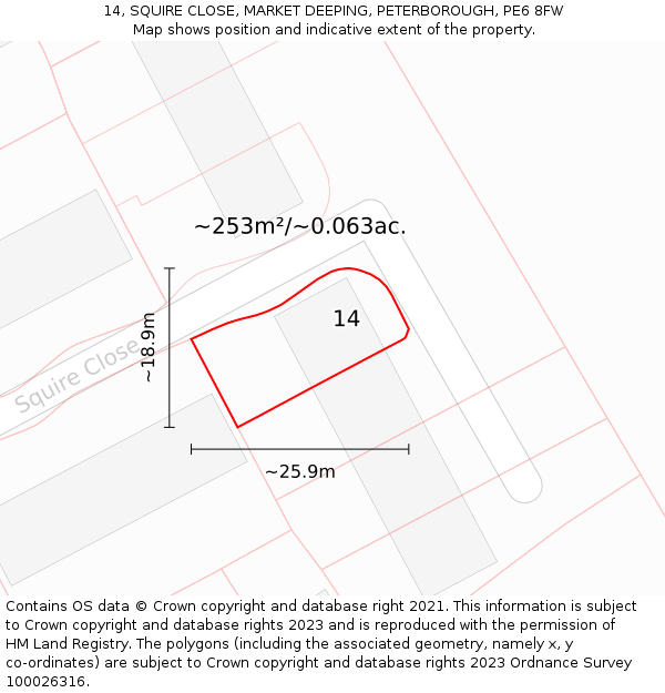 14, SQUIRE CLOSE, MARKET DEEPING, PETERBOROUGH, PE6 8FW: Plot and title map