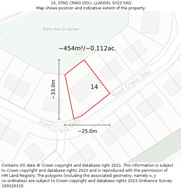 14, STAD CRAIG DDU, LLANON, SY23 5AQ: Plot and title map