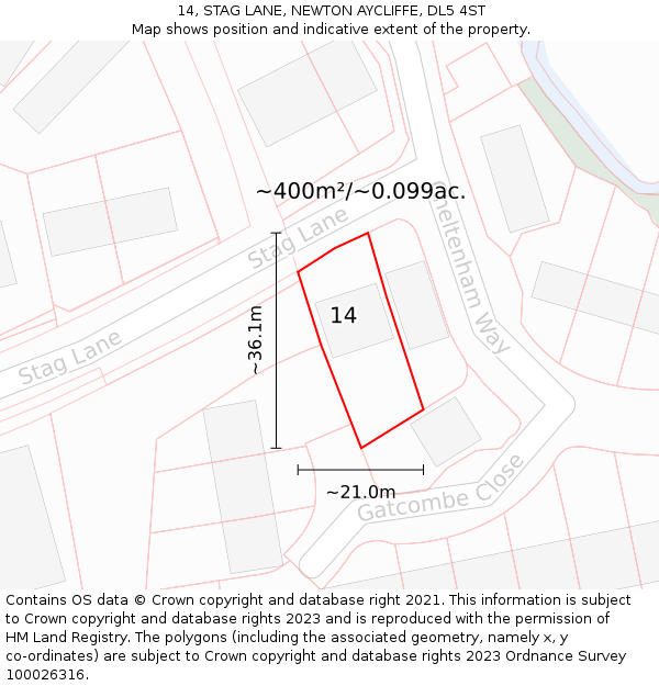 14, STAG LANE, NEWTON AYCLIFFE, DL5 4ST: Plot and title map