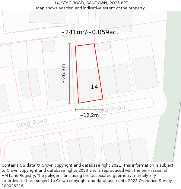 14, STAG ROAD, SANDOWN, PO36 8PE: Plot and title map