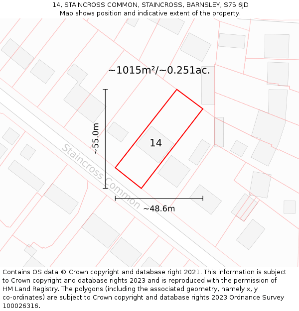 14, STAINCROSS COMMON, STAINCROSS, BARNSLEY, S75 6JD: Plot and title map