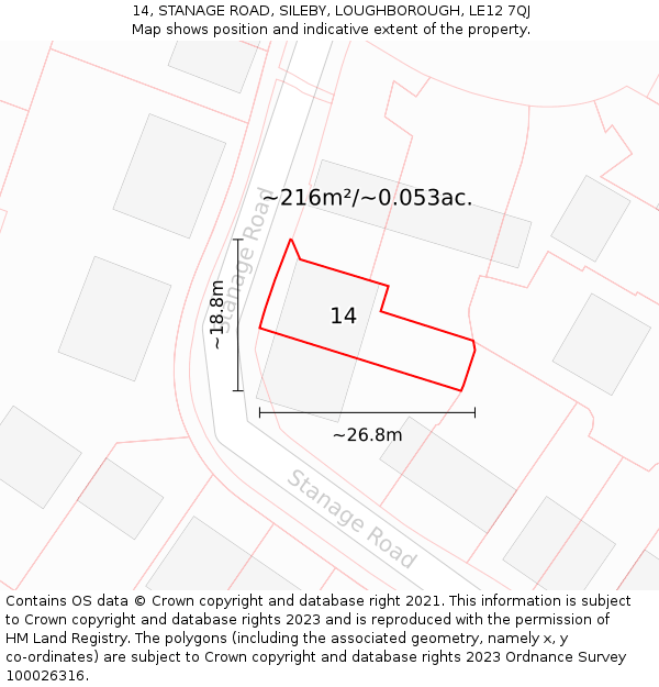 14, STANAGE ROAD, SILEBY, LOUGHBOROUGH, LE12 7QJ: Plot and title map