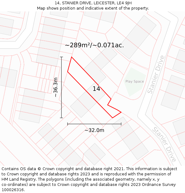 14, STANIER DRIVE, LEICESTER, LE4 9JH: Plot and title map