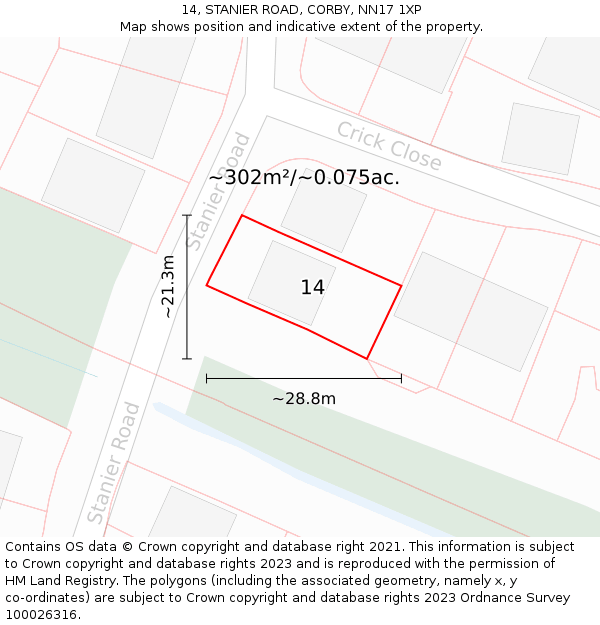 14, STANIER ROAD, CORBY, NN17 1XP: Plot and title map
