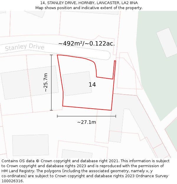 14, STANLEY DRIVE, HORNBY, LANCASTER, LA2 8NA: Plot and title map