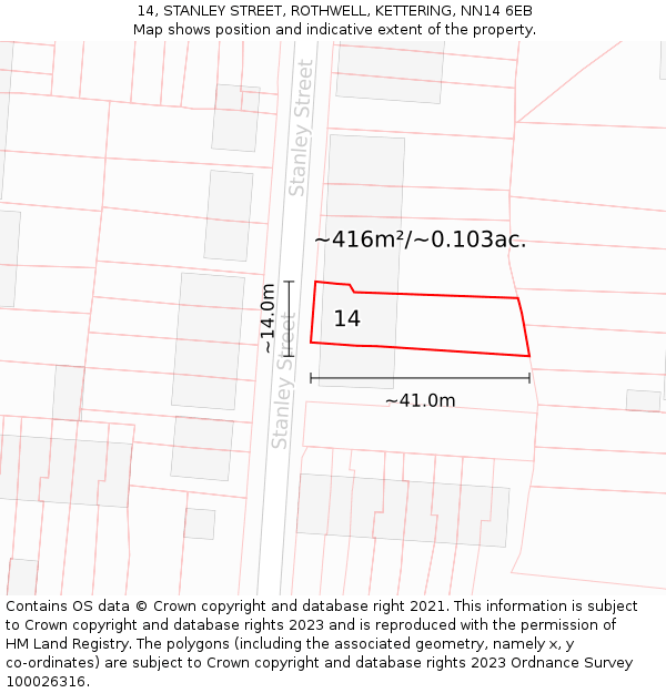 14, STANLEY STREET, ROTHWELL, KETTERING, NN14 6EB: Plot and title map