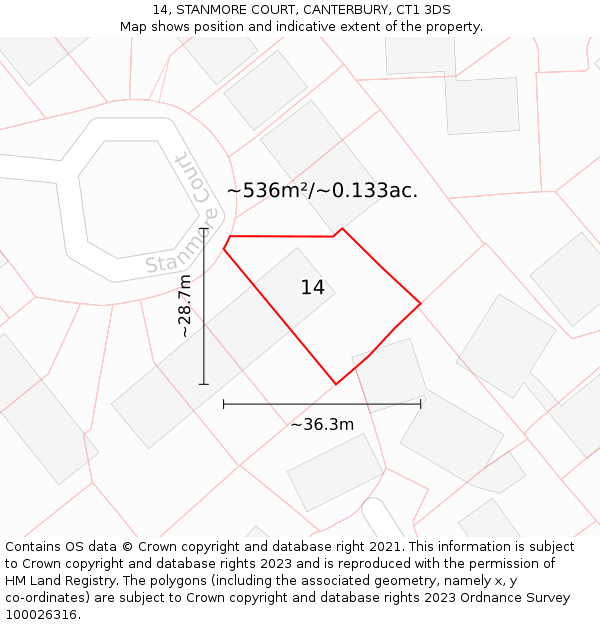 14, STANMORE COURT, CANTERBURY, CT1 3DS: Plot and title map