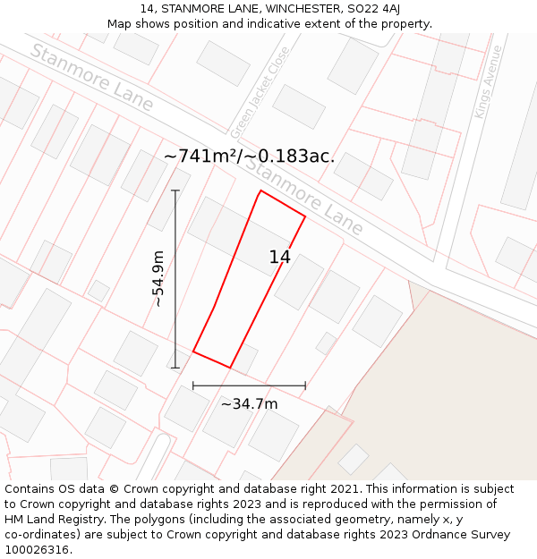 14, STANMORE LANE, WINCHESTER, SO22 4AJ: Plot and title map