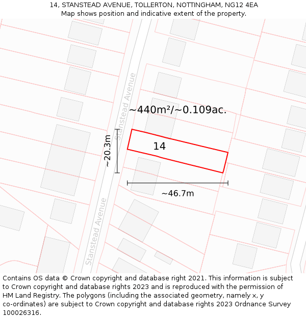 14, STANSTEAD AVENUE, TOLLERTON, NOTTINGHAM, NG12 4EA: Plot and title map