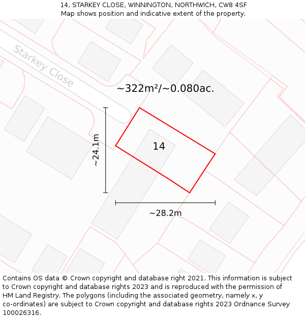 14, STARKEY CLOSE, WINNINGTON, NORTHWICH, CW8 4SF: Plot and title map