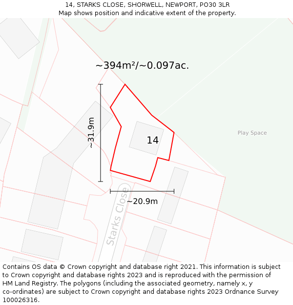 14, STARKS CLOSE, SHORWELL, NEWPORT, PO30 3LR: Plot and title map