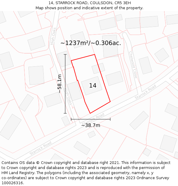 14, STARROCK ROAD, COULSDON, CR5 3EH: Plot and title map