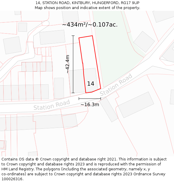 14, STATION ROAD, KINTBURY, HUNGERFORD, RG17 9UP: Plot and title map