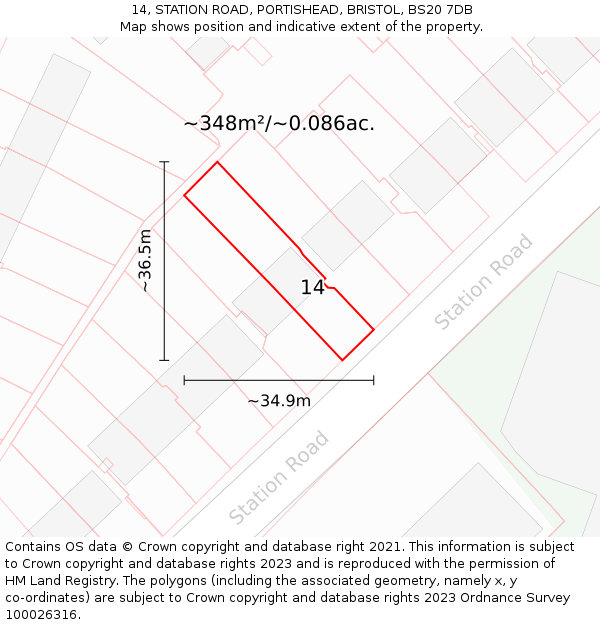 14, STATION ROAD, PORTISHEAD, BRISTOL, BS20 7DB: Plot and title map