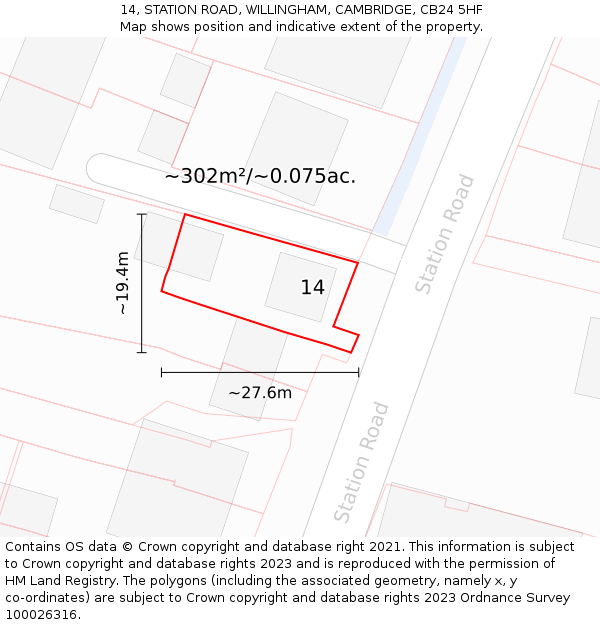 14, STATION ROAD, WILLINGHAM, CAMBRIDGE, CB24 5HF: Plot and title map