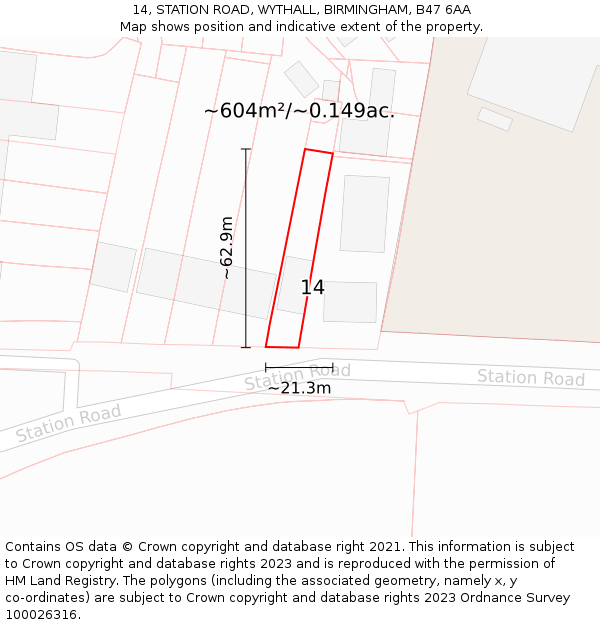 14, STATION ROAD, WYTHALL, BIRMINGHAM, B47 6AA: Plot and title map