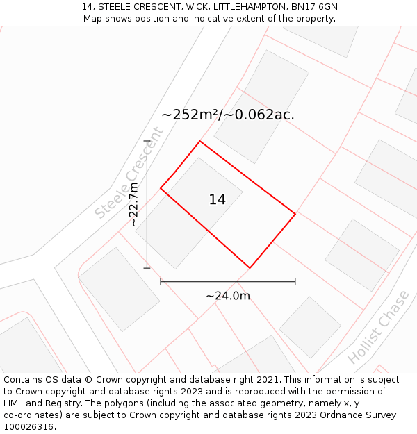 14, STEELE CRESCENT, WICK, LITTLEHAMPTON, BN17 6GN: Plot and title map