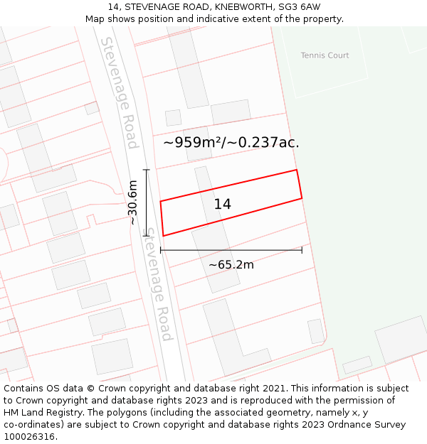 14, STEVENAGE ROAD, KNEBWORTH, SG3 6AW: Plot and title map