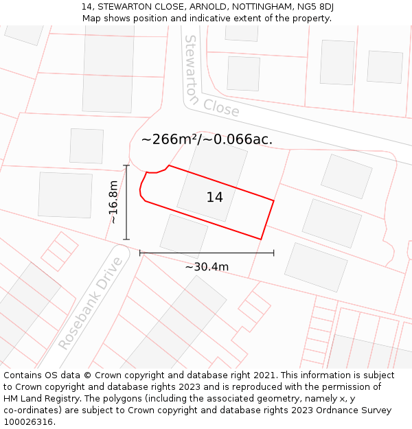 14, STEWARTON CLOSE, ARNOLD, NOTTINGHAM, NG5 8DJ: Plot and title map