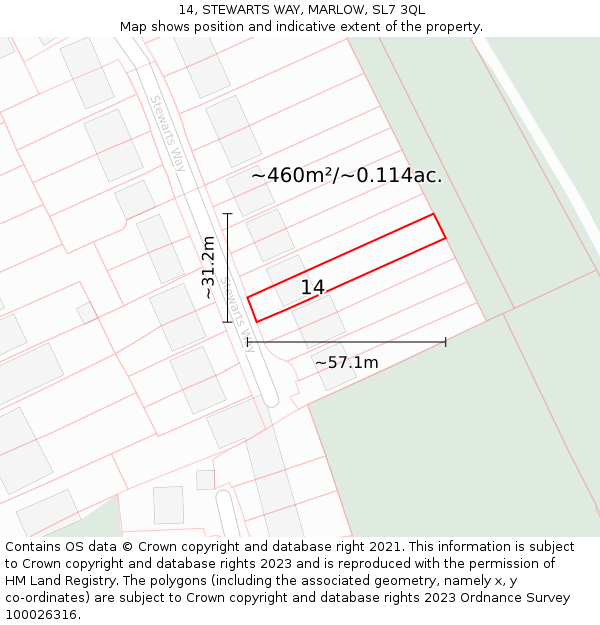 14, STEWARTS WAY, MARLOW, SL7 3QL: Plot and title map