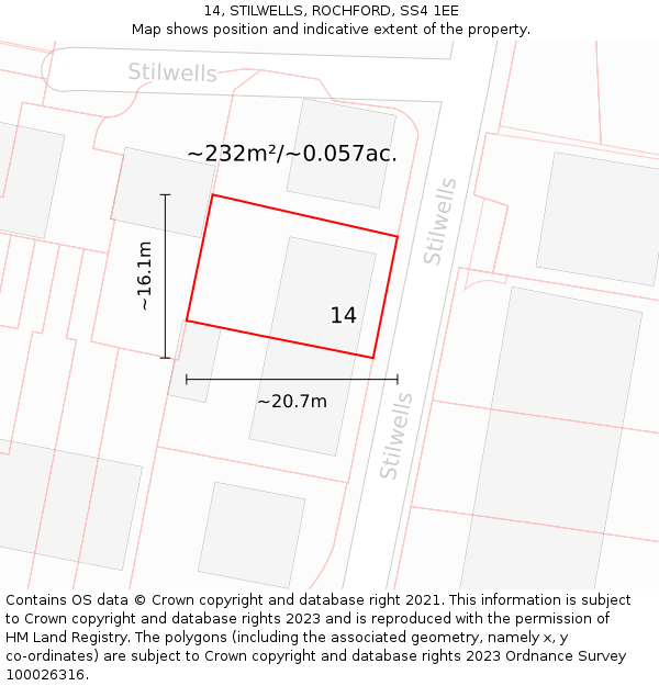 14, STILWELLS, ROCHFORD, SS4 1EE: Plot and title map