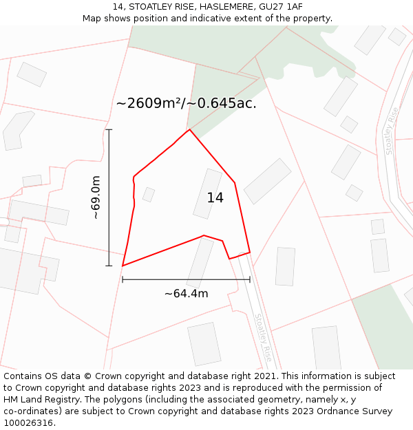 14, STOATLEY RISE, HASLEMERE, GU27 1AF: Plot and title map