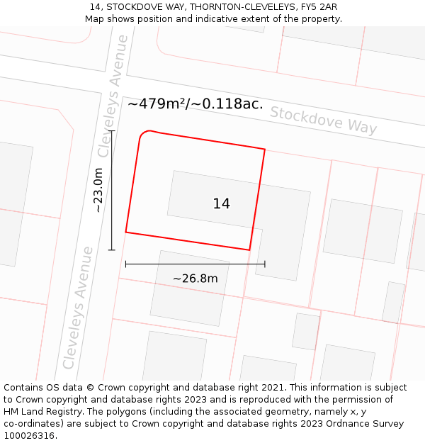 14, STOCKDOVE WAY, THORNTON-CLEVELEYS, FY5 2AR: Plot and title map