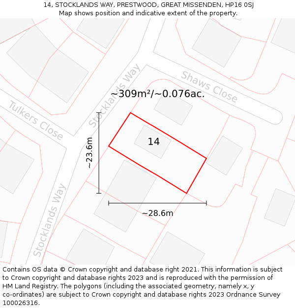 14, STOCKLANDS WAY, PRESTWOOD, GREAT MISSENDEN, HP16 0SJ: Plot and title map