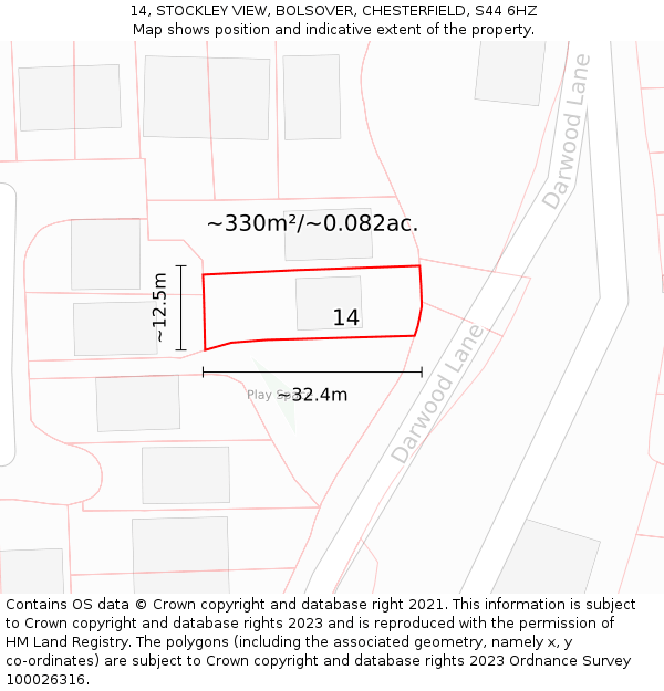 14, STOCKLEY VIEW, BOLSOVER, CHESTERFIELD, S44 6HZ: Plot and title map