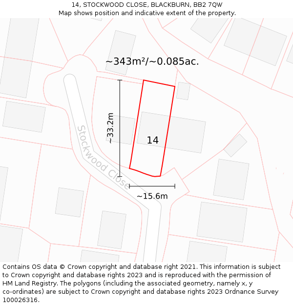 14, STOCKWOOD CLOSE, BLACKBURN, BB2 7QW: Plot and title map