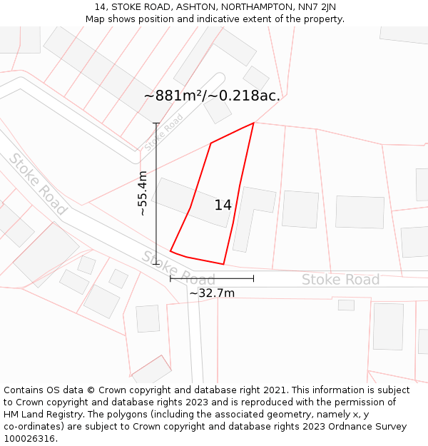 14, STOKE ROAD, ASHTON, NORTHAMPTON, NN7 2JN: Plot and title map