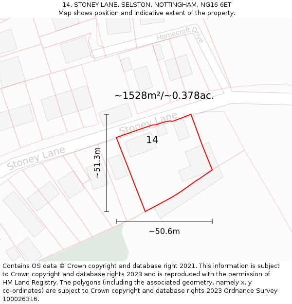 14, STONEY LANE, SELSTON, NOTTINGHAM, NG16 6ET: Plot and title map