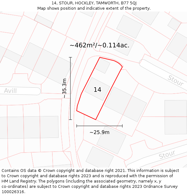 14, STOUR, HOCKLEY, TAMWORTH, B77 5QJ: Plot and title map