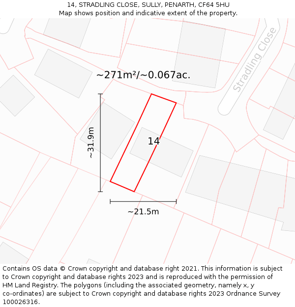 14, STRADLING CLOSE, SULLY, PENARTH, CF64 5HU: Plot and title map