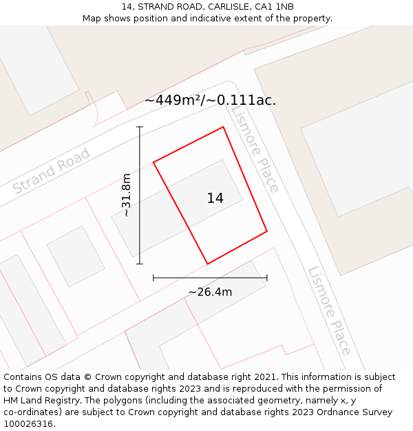 14, STRAND ROAD, CARLISLE, CA1 1NB: Plot and title map