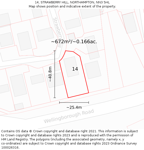 14, STRAWBERRY HILL, NORTHAMPTON, NN3 5HL: Plot and title map