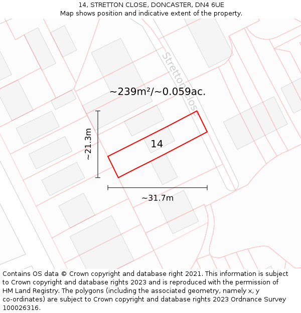 14, STRETTON CLOSE, DONCASTER, DN4 6UE: Plot and title map